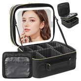 Behaesty travel makeup bag side view showing portable on-the-go design for touchups.