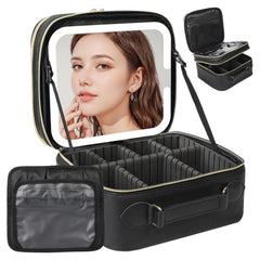 Behaesty travel makeup bag side view showing portable on-the-go design for touchups.