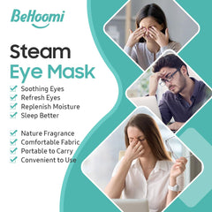BeHoomi steam eye mask on face delivers soothing warmth around the eyes.