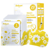 BeHoomi steam eye mask packaging showcases self-heating design for quick relaxation during travel.