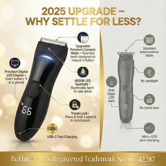 Bekhic groin-trimmer-ipx7-waterproof for wet or dry grooming.