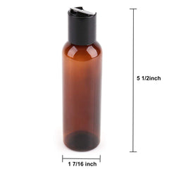 Bekith amber BPA-free refillable bottles with disc-top cap closeup, UV protection for contents.