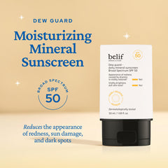 belif Dew Guard SPF50 label highlights broad spectrum sun protection.
