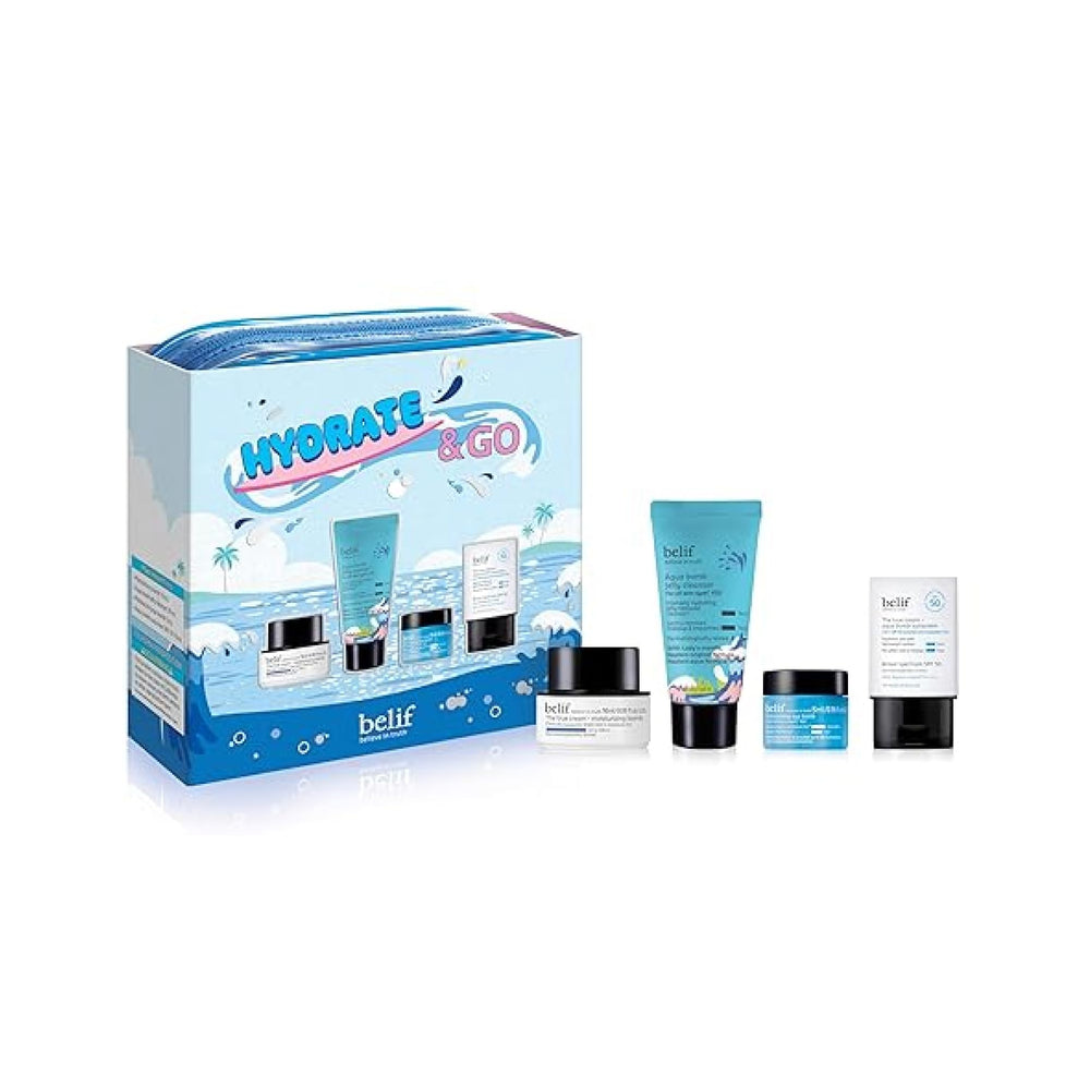 belif Hydrate & Go Kit toner bottle delivering refreshing hydration for daily prep