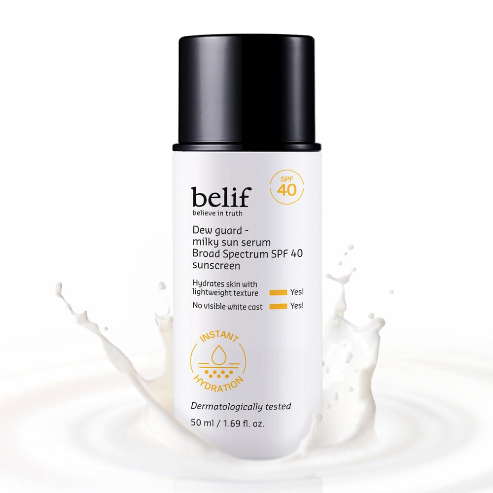 belif Milky Niacinamide Sunscreen bottle pour for easy application