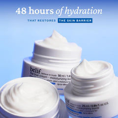 belif Moisturizing Bomb cream texture close up reveals lightweight non greasy feel.