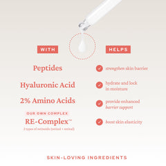 belif retinol-peptide-super-drops-serum-dropper-closeup: shows hydrating hyaluronic support