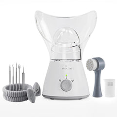 Bella Ciao 11-piece facial steamer set packaging shows a complete home spa kit for gentle cleansing.
