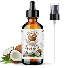 Bella Terra Oils Organic Fractionated Coconut Oil bottle pour for smooth skin hydration.