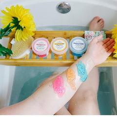 Bella and Bear Tutti Frutti Shower Jellies Fizzy Clementine scent closeup, fruity bath ritual.