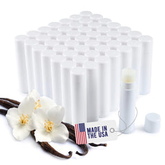 Belladonna lip balm bulk vanilla tube close-up, ready for labeling and event promos.