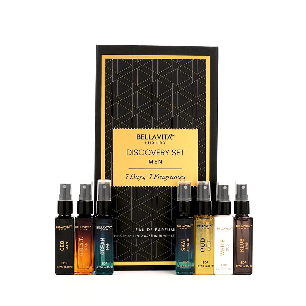 BellaVita Luxury Discovery Set: seven mini perfumes for versatile daily wear.