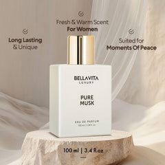 BellaVita Pure Musk close shot shows sandalwood base for warm evenings.
