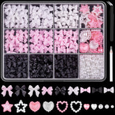 BELLEBOOST 600pcs 3D bow charms in pink, white, black for versatile DIY nail art designs
