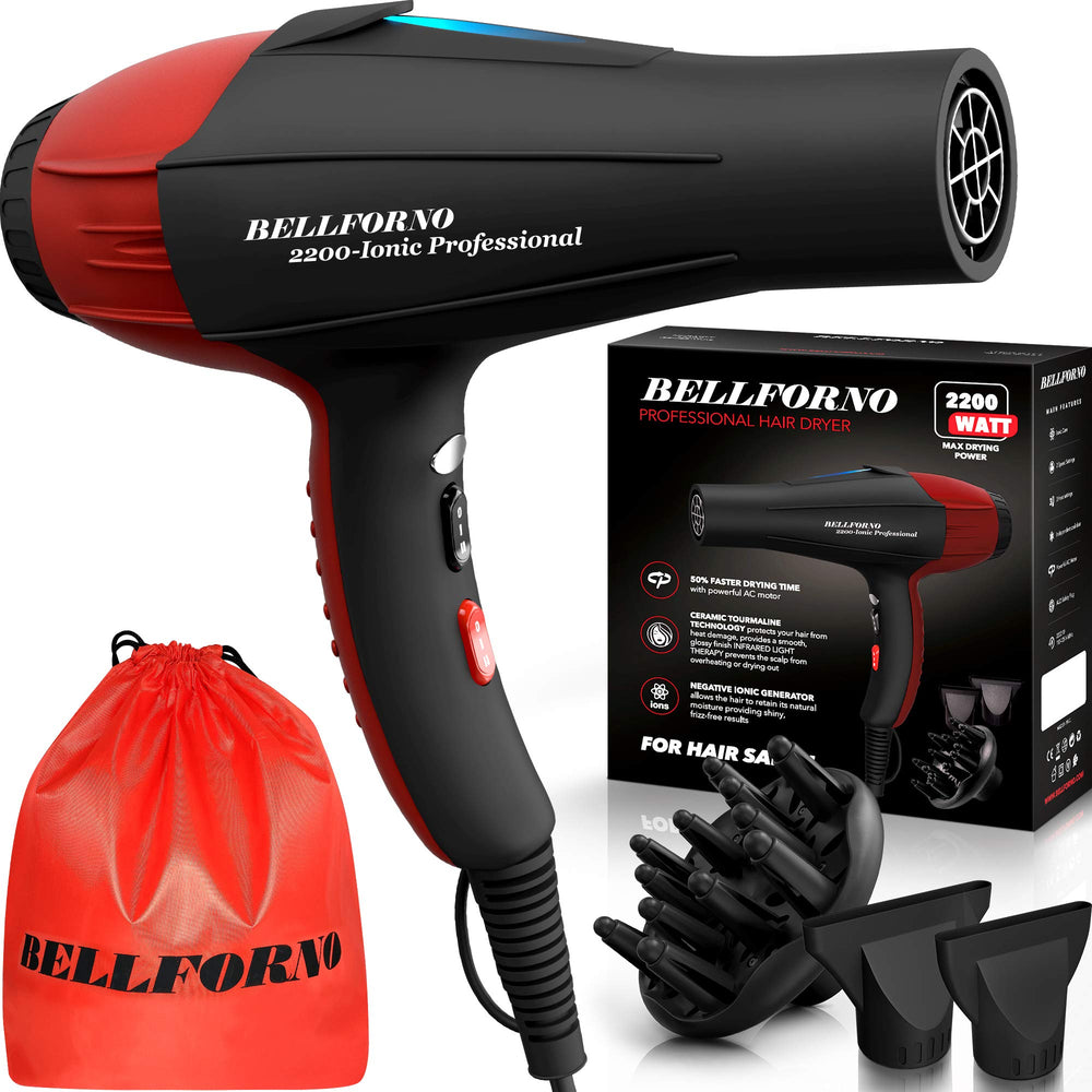 Bellforno hair dryer front view with ergonomic handle for easy styling