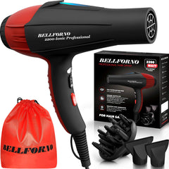 Bellforno hair dryer front view with ergonomic handle for easy styling