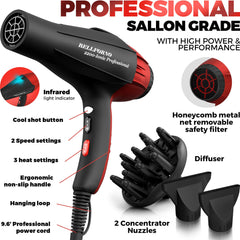 Bellforno hair dryer model with diffuser demonstrates versatile airflow for various styles