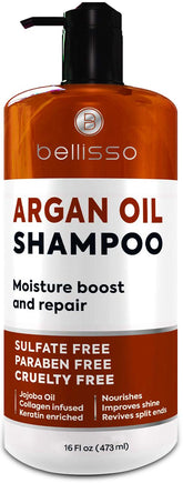 Bellisso Argan Oil Shampoo bottle highlighting hydrating formula.