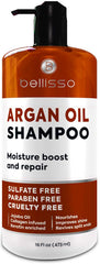 Bellisso Argan Oil Shampoo bottle highlighting hydrating formula.