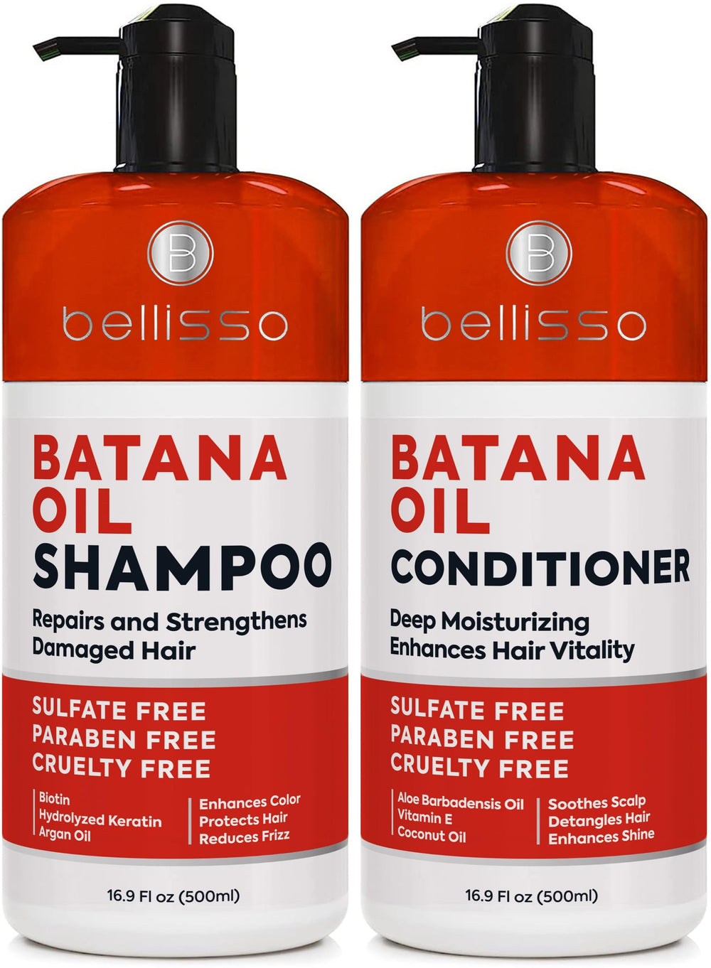 Bellisso batana oil shampoo bottle shows thickening action for fuller hair