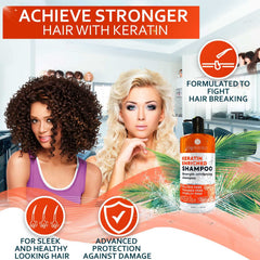 Bellisso Keratin Enriched Shampoo application-rinse demonstrates deep-clean and smooth results.