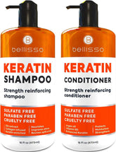 Bellisso keratin shampoo bottle for stronger, smoother hair.