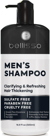 Bellisso Men shampoo bottle with tea tree offers a refreshing cleanse and oil control.