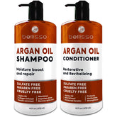 Bellisso Moroccan Argan Shampoo bottle pour delivering salon-grade shine.