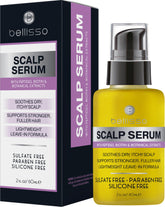 Bellisso Scalp Serum bottle pour signaling potential itch relief and dandruff control.