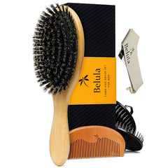 Belula hair brush set main view highlights 100% boar bristles for oil distribution