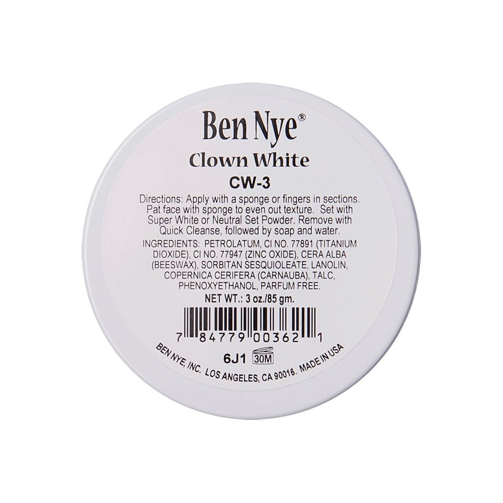 Ben Nye clown white makeup 3 oz jar for stage makeup and character transformations.
