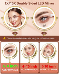 Benbilry lighted makeup mirror 10x magnification reveals fine facial details.