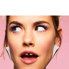 Benefit BADgal BANG blue mascara worn on eye shows all-day smudge-proof performance.