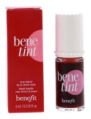 Benefit Bene Tint on lips with a rosy pout and buildable color.