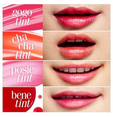Benefit Benetint Mini applicator glide demonstrates precise, kiss-proof color on lips.