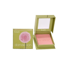 Benefit Dandelion blush compact closeup shows baby-pink shade for a subtle glow