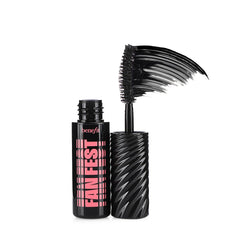 Benefit Fan Fest mascara unboxed packaging shows compact travel size for on-the-go wear.