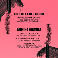 Benefit Fan Fest mascara wand application demonstrates root-to-tip lift and corner-to-corner coverage.