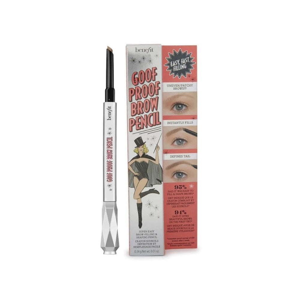 Benefit Goof Proof Brow Pencil tip closeup highlights precise shaping for quick brows.