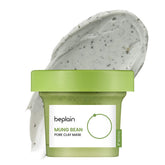 Beplain mung bean pore clay mask jar front, displaying fragrance-free formula for gentle pore care.