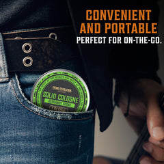 Bergamot solid cologne application shows clean, alcohol-free formula for skin-friendly scent.