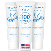 BERGMAN KELLY hotel conditioner white tea bottle on guest room vanity for a refreshing stay.
