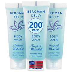 BERGMAN KELLY travel-size body wash tropical waterfall bottle delivers refreshing wake-up scent.