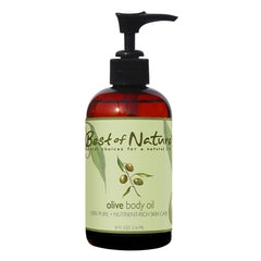 Best of Nature Olive Oil bottle pour shows versatile daily moisturizer for skin and hair.