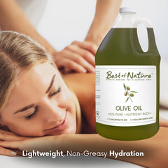 Best of Nature Olive Oil label close-up emphasizes natural, unscented formula.