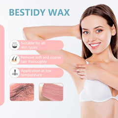 Bestidy wax beads closeup in pink show smooth consistency for easy waxing.