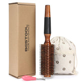 BESTOOL round hair brush wooden barrel for smooth detangling and even heat distribution.