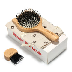 BESTOOL wooden boar bristle brush blend for distributing scalp oils and gentle detangling.