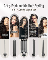 BESTOPE PRO 5-in-1 curling wand gray demonstrates 3-barrel waver for versatile styling