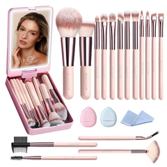 BESTOPE PRO makeup brushes with case and LED mirror, portable beauty toolkit for on-the-go makeup.